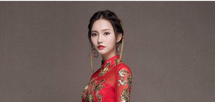 金枝玉葉中式禮服，魚尾牡丹花晚禮服