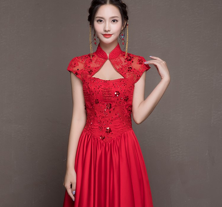 喜結(jié)良緣中式禮服，唯美性感珠花晚禮服