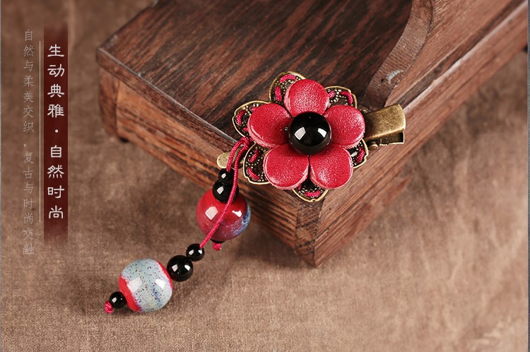 家佳樂文學紅色花朵古風發(fā)夾頭飾