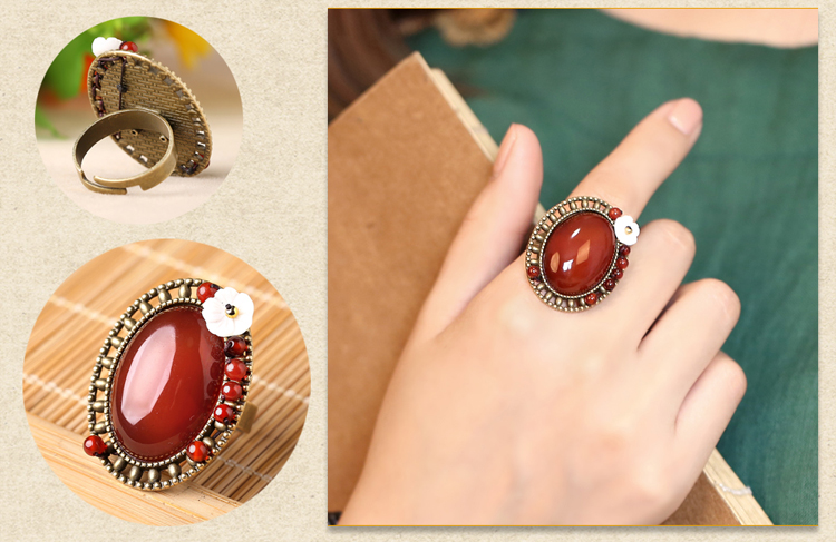 家佳樂(lè)文學(xué)大氣紅瑪瑙開(kāi)口戒指飾品