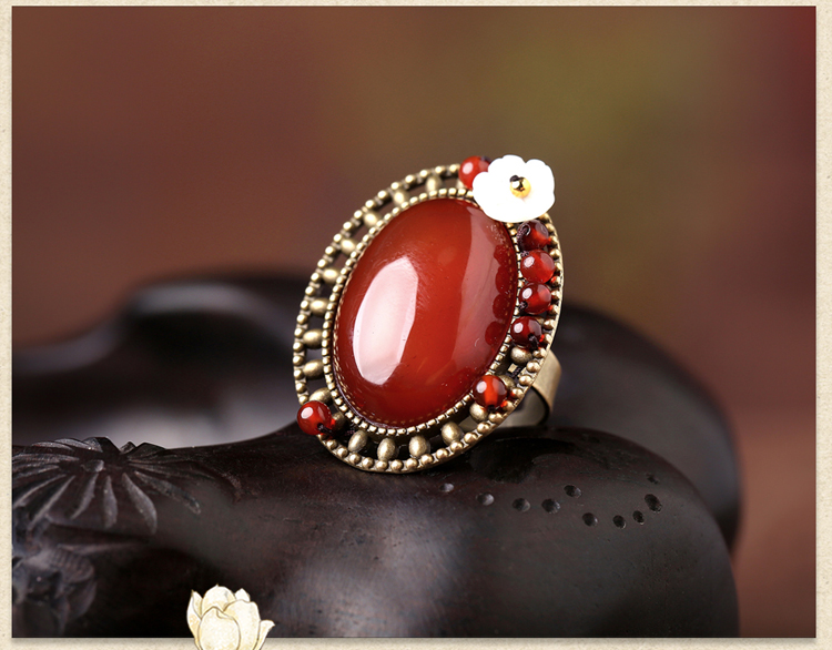家佳樂(lè)文學(xué)大氣紅瑪瑙開(kāi)口戒指飾品