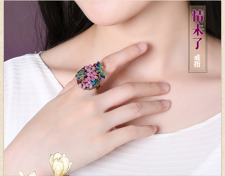 時(shí)尚個(gè)性彩玉景泰藍(lán)開口戒指飾品