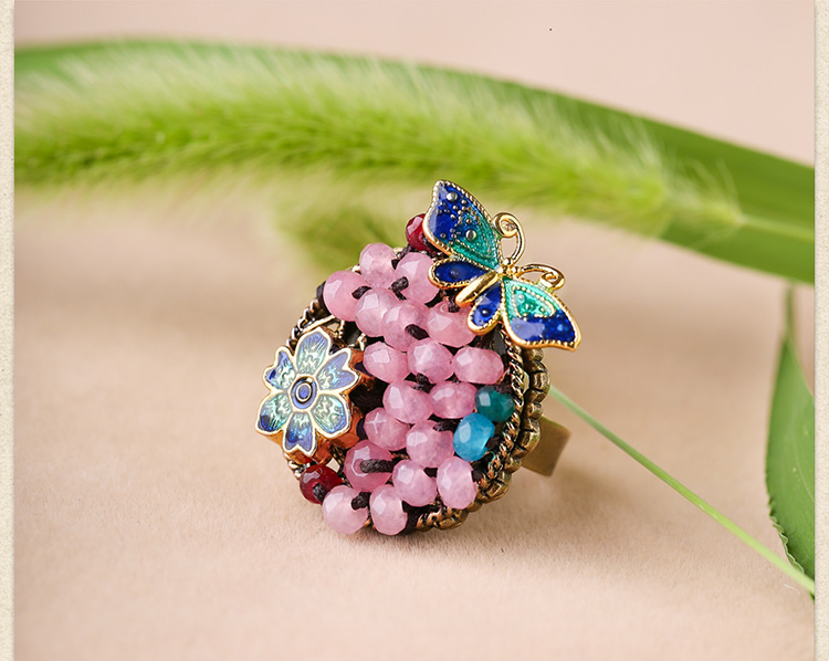 時(shí)尚個(gè)性彩玉景泰藍(lán)開口戒指飾品