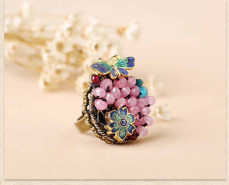 時(shí)尚個(gè)性彩玉景泰藍(lán)開口戒指飾品