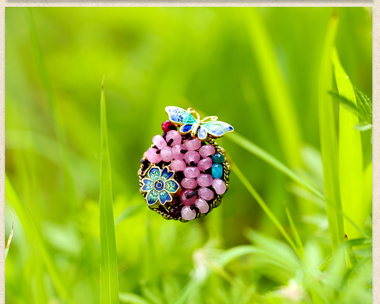 時(shí)尚個(gè)性彩玉景泰藍(lán)開口戒指飾品