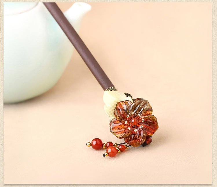 家佳樂文學(xué)琉璃花朵發(fā)簪盤發(fā)木簪子頭飾