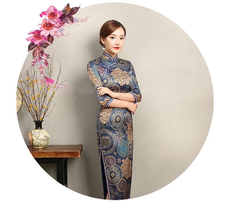 花若優(yōu)雅旗袍，圓形印花旗袍裙