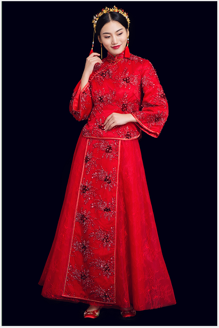 串珠工藝中式禮服:花伊珠花新娘禮服