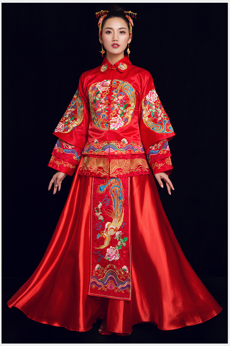 金玉良緣中式禮服，鳳穿牡丹新娘禮服