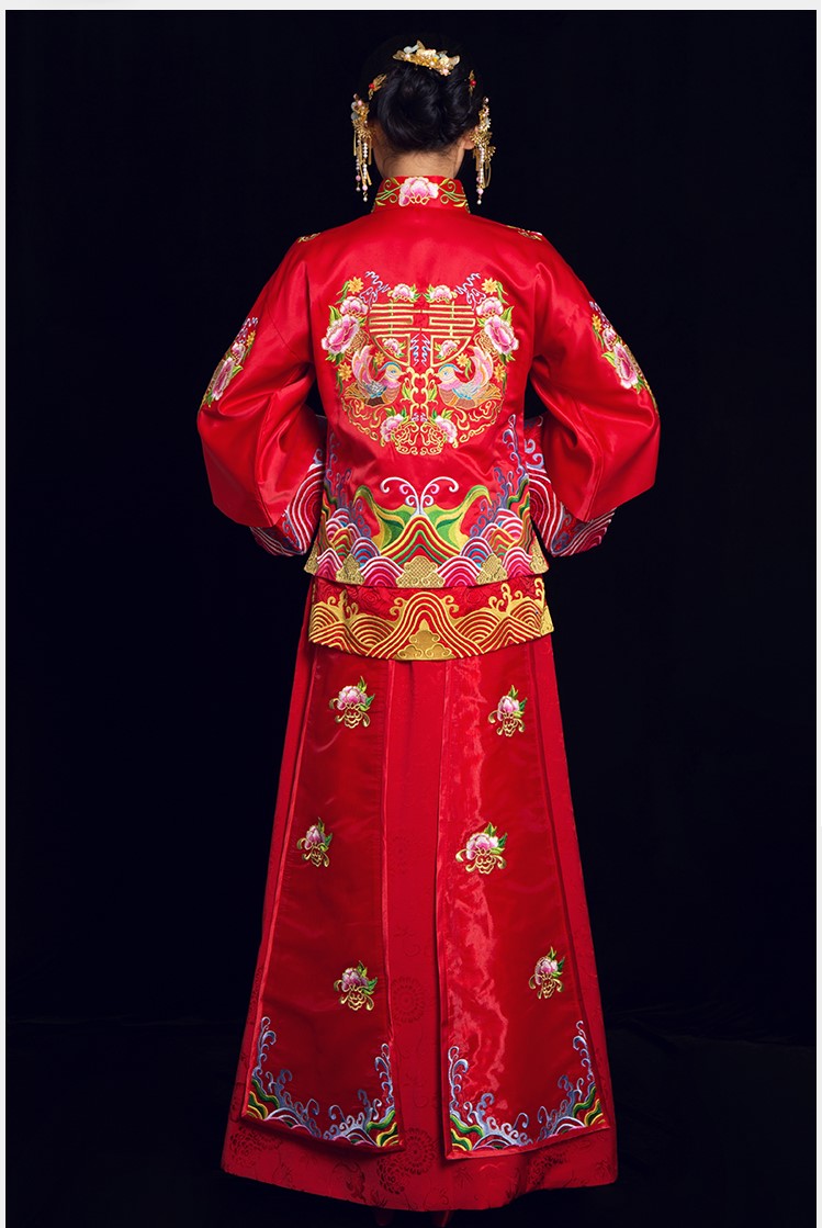 喜締鴛鴦中式禮服，喜字鴛鴦刺繡新娘禮服