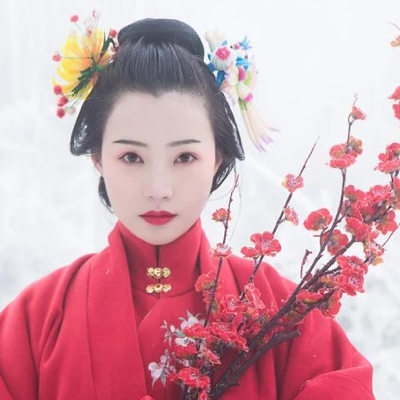 梅花雪紅衣女生頭像，唯美古風(fēng)真人頭像