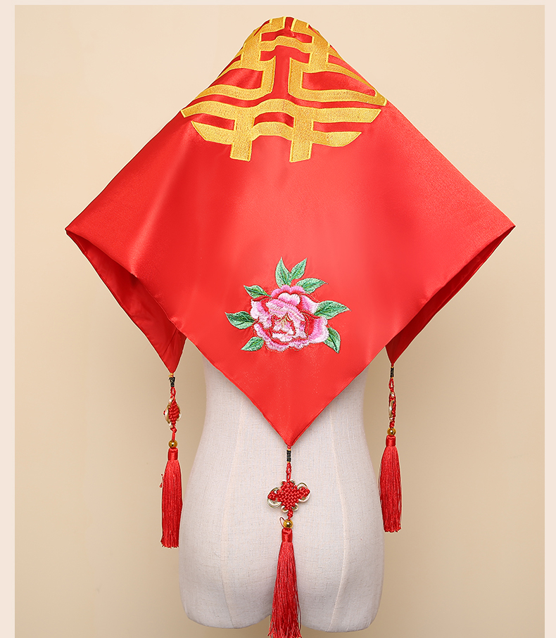 花藺中式新娘頭飾紅蓋頭，唯美中國結(jié)喜帕新娘