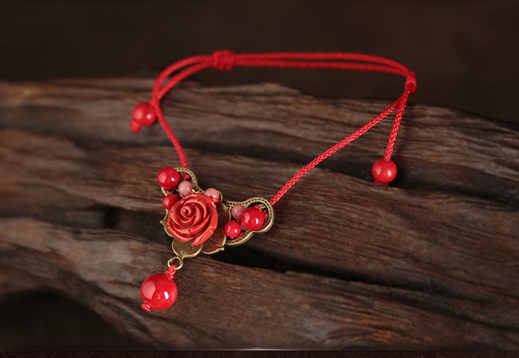 紅色玫瑰花腳鏈復(fù)古家佳樂文學(xué)飾品