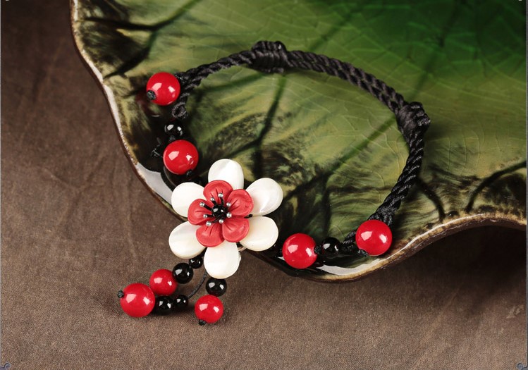 朱砂花朵腳鏈時尚復(fù)古飾品