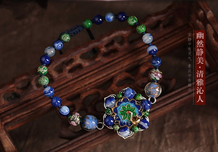 孔雀景泰藍(lán)腳鏈：家佳樂文學(xué)藍(lán)色琉璃復(fù)古腳鏈