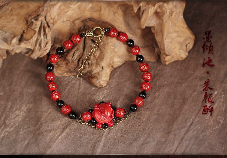 復(fù)古本命年腳鏈:家佳樂(lè)文學(xué)朱砂魚(yú)琉璃腳鏈