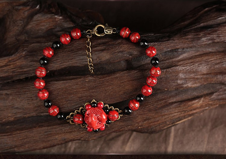 復(fù)古本命年腳鏈:家佳樂(lè)文學(xué)朱砂魚(yú)琉璃腳鏈
