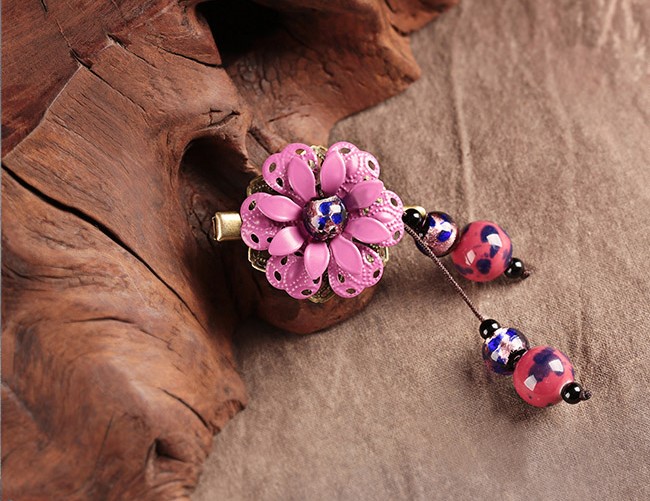 簡約時尚復古頭飾：紫姍花朵發(fā)夾頭飾