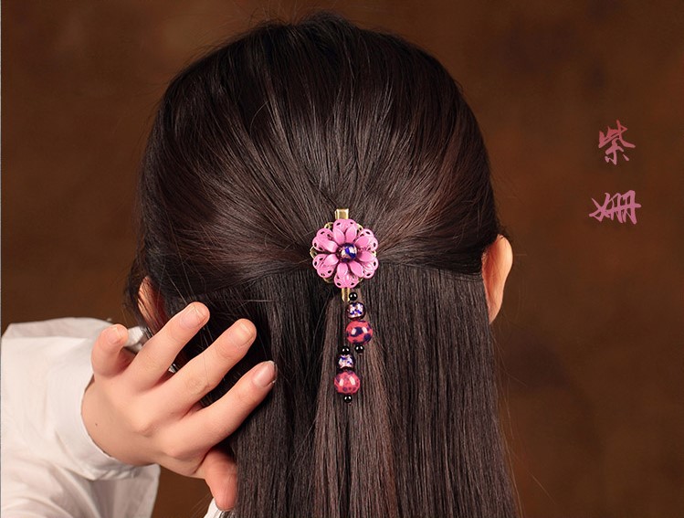簡約時尚復古頭飾：紫姍花朵發(fā)夾頭飾
