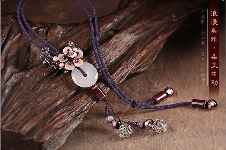 簡約平安扣吊墜復古毛衣鏈項鏈首飾