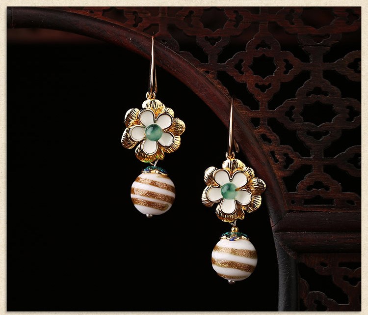 家佳樂文學(xué)琉璃古風(fēng)花朵耳墜氣質(zhì)簡約耳環(huán)首飾