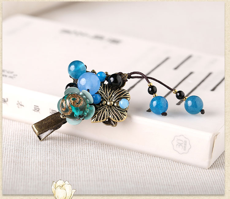 復古蝴蝶藍色花朵發(fā)夾頭飾