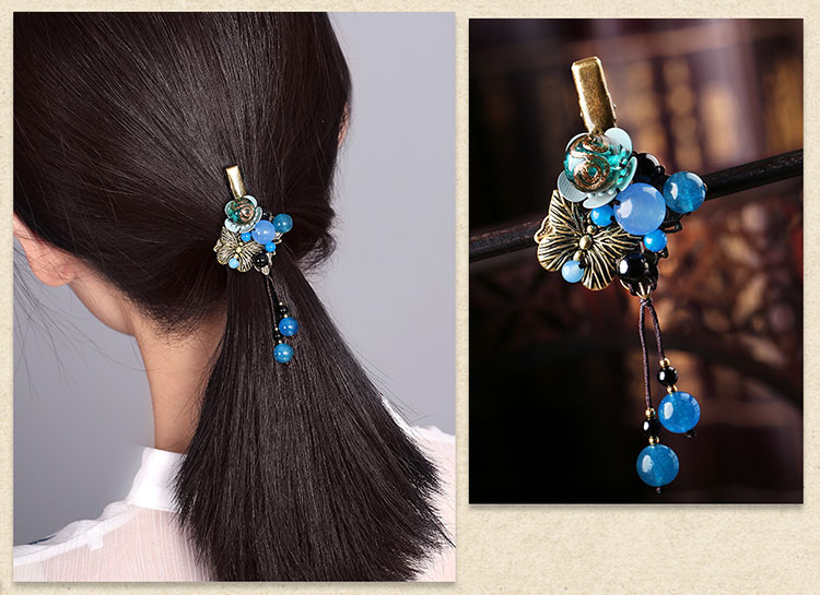 復古蝴蝶藍色花朵發(fā)夾頭飾