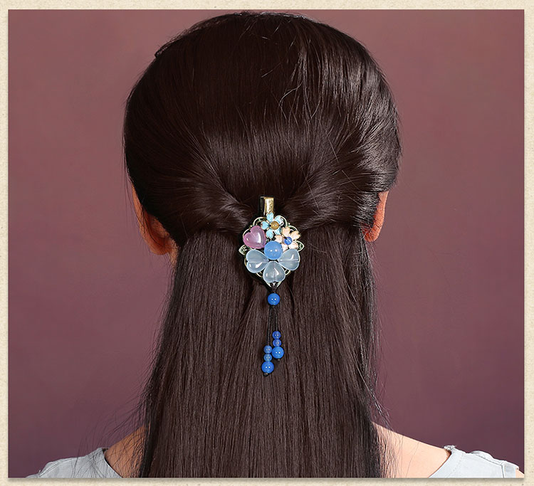 優(yōu)雅復(fù)古發(fā)夾，藍色彩玉發(fā)夾頭飾