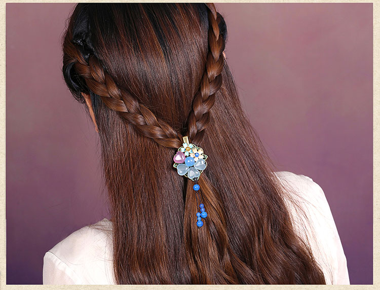優(yōu)雅復(fù)古發(fā)夾，藍色彩玉發(fā)夾頭飾