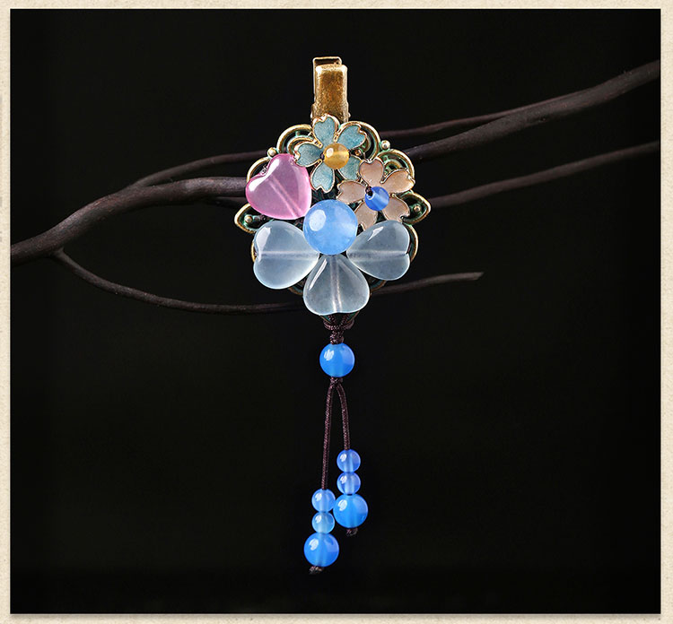 優(yōu)雅復(fù)古發(fā)夾，藍色彩玉發(fā)夾頭飾