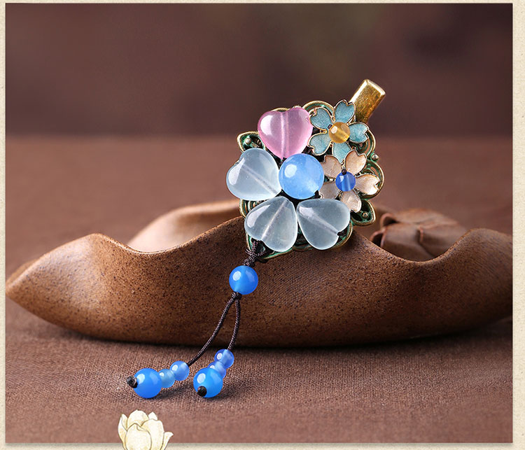 優(yōu)雅復(fù)古發(fā)夾，藍色彩玉發(fā)夾頭飾