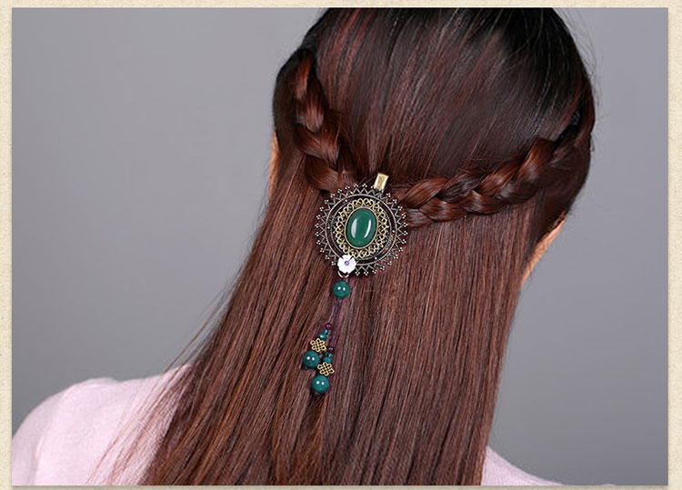 復(fù)古綠色瑪瑙發(fā)夾，古銅鏤空蕾絲邊發(fā)夾頭飾