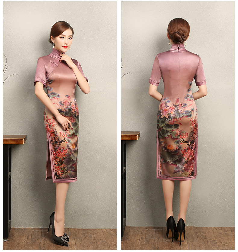 紅蓮花短袖旗袍，優(yōu)雅復(fù)古風(fēng)旗袍裙