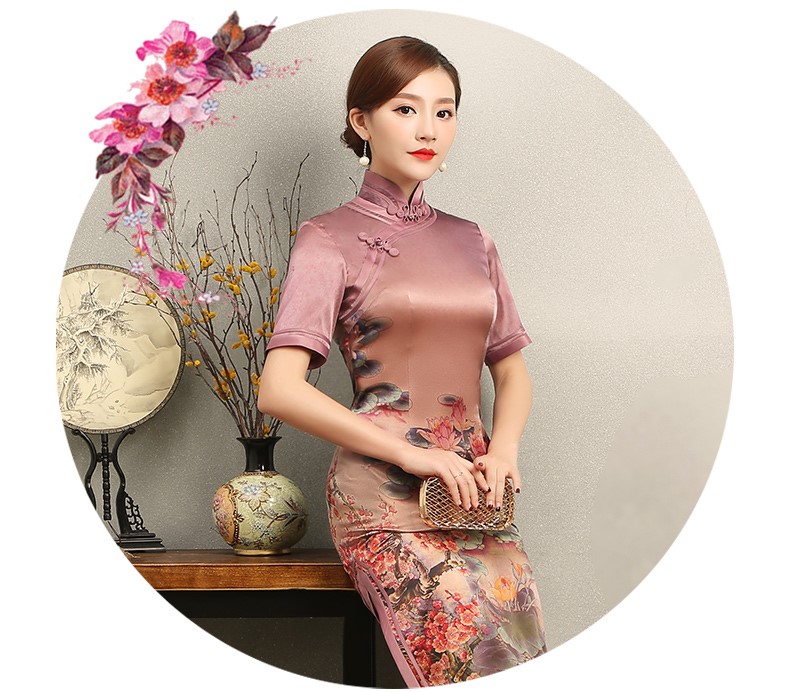 紅蓮花短袖旗袍，優(yōu)雅復(fù)古風(fēng)旗袍裙