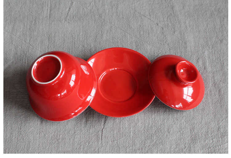 簡(jiǎn)約富貴紅蓋碗，家佳樂文學(xué)喜慶紅釉陶瓷茶具
