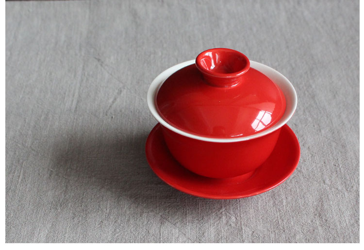 簡(jiǎn)約富貴紅蓋碗，家佳樂文學(xué)喜慶紅釉陶瓷茶具