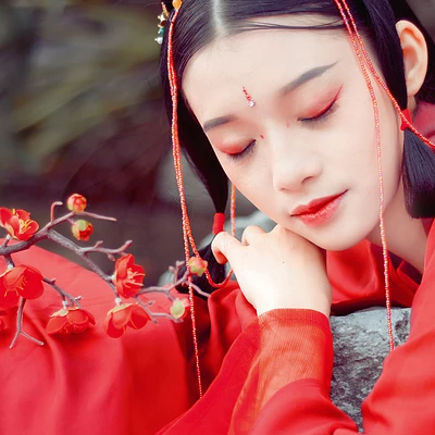 紅梅紅衣女生頭像，唯美古風(fēng)真人頭像