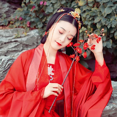 紅梅紅衣女生頭像，唯美古風(fēng)真人頭像