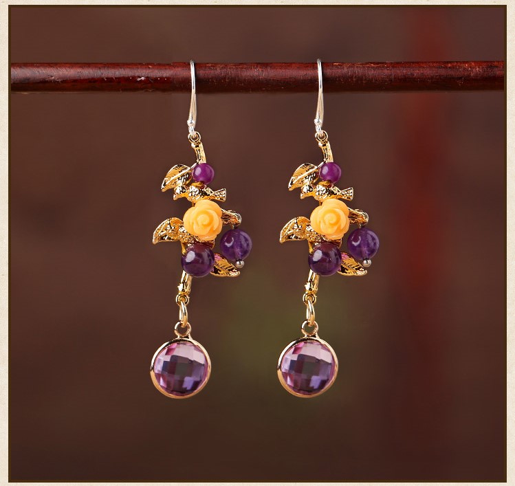 古風(fēng)宮廷氣質(zhì)耳環(huán)，淡紫個(gè)性鳥(niǎo)兒耳飾首飾