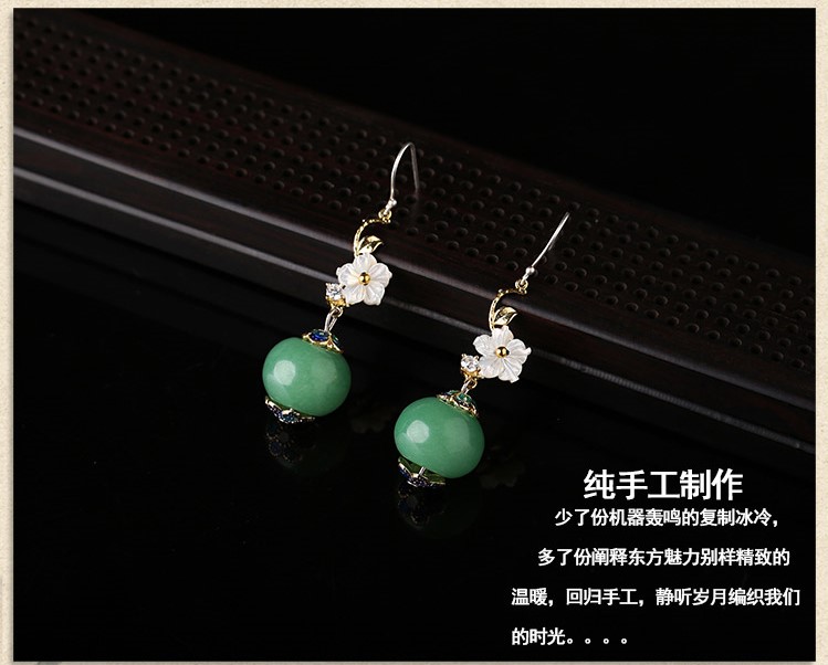 淡雅貝殼花朵氣質(zhì)耳環(huán)，家佳樂文學(xué)復(fù)古耳飾首飾