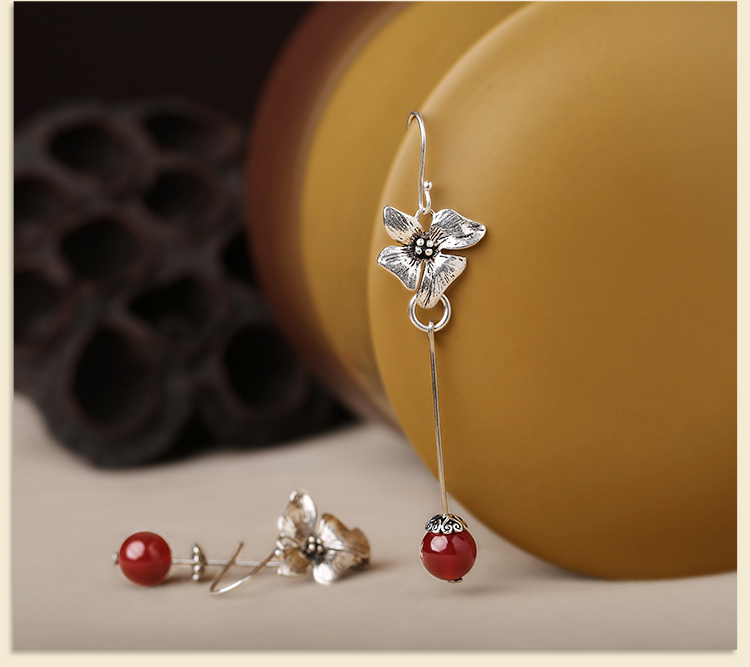 純銀花吊墜耳環(huán)，復(fù)古家佳樂文學(xué)古典耳飾首飾