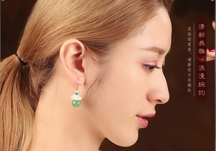 琉璃貝殼耳墜，氣質(zhì)清新銀耳環(huán)首飾