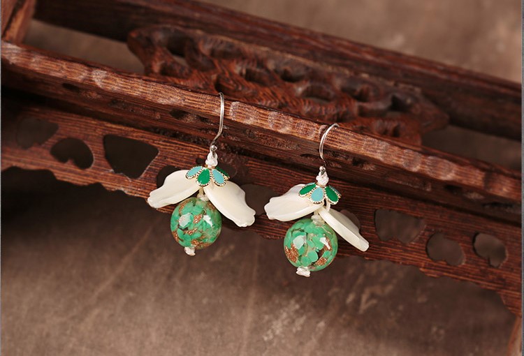 琉璃貝殼耳墜，氣質(zhì)清新銀耳環(huán)首飾