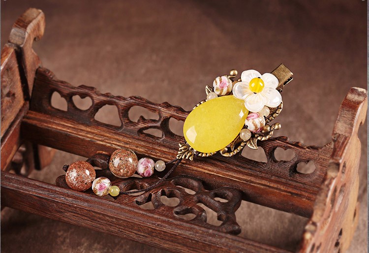 民族風(fēng)黃色花朵發(fā)夾，清新典雅發(fā)夾頭飾