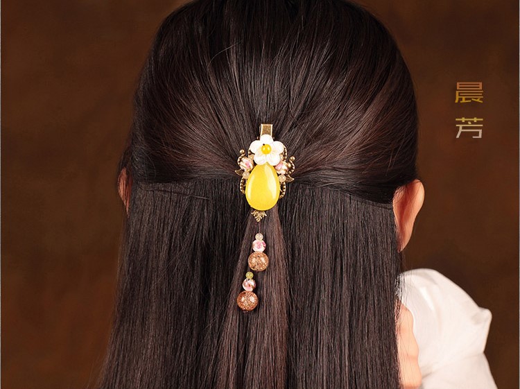 民族風(fēng)黃色花朵發(fā)夾，清新典雅發(fā)夾頭飾