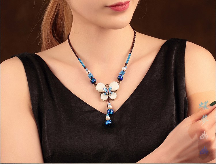 蝶夢幽幽復(fù)古鎖骨鏈，唯美藍色項鏈首飾