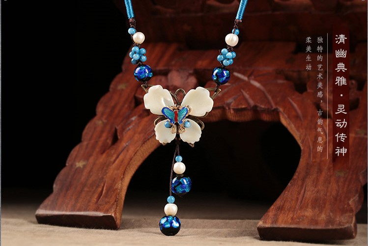 蝶夢幽幽復(fù)古鎖骨鏈，唯美藍色項鏈首飾