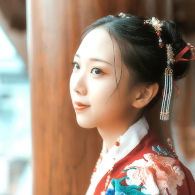 古典紅衣漢服帶團(tuán)扇女生頭像，唯美古風(fēng)頭像