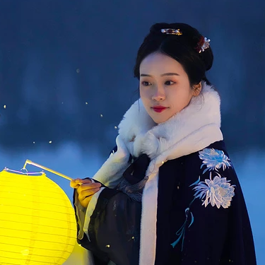 月夜下提燈女生頭像，唯美古風(fēng)真人頭像