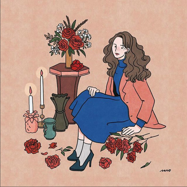 姑娘精致生活手繪插畫，唯美小清新插畫圖片